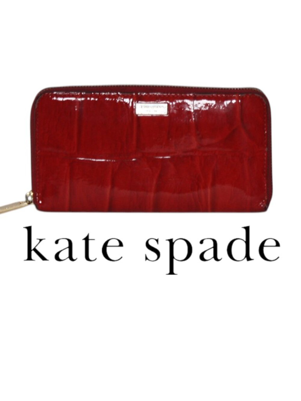 Kate Spade Red Patten Leather Faux Alligator Print Zipper Wallet
